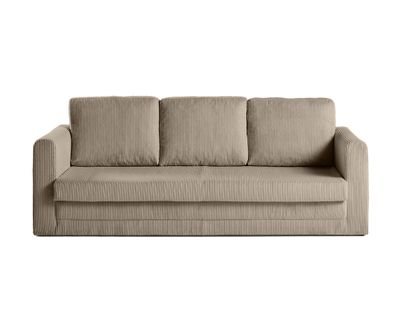 Canapé Droit Convertible 3 Places Marilia En Velours Côtelé Taupe