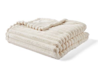 Arezzo - Plaid - 200x140 Cm - En Fausse Fourrure Côtelé Et Velours Beige