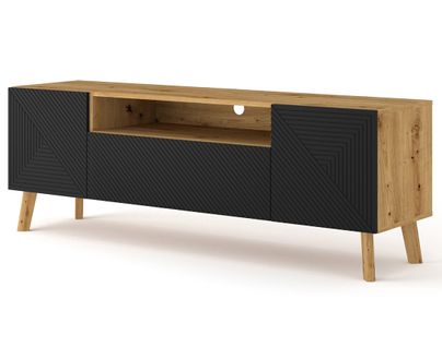 Velato - Meuble TV - Effet Bois Et Noir - 3 Portes Et 1 Niche - 160 Cm