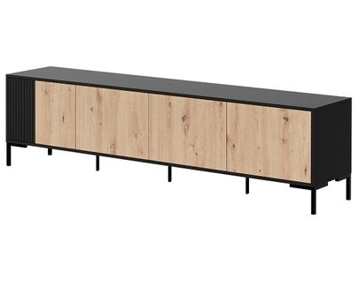 Cambridge - Meuble TV - Effet Bois Et Noir - 4 Portes - 200 Cm