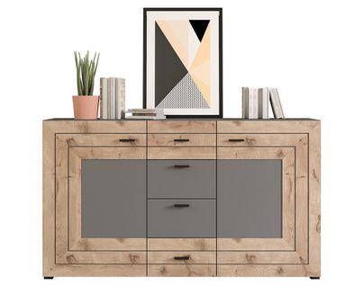 Wexford - Buffet Bas - Gris Et Effet Bois - 160 Cm