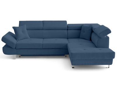 Canapé Angle Droit Convertible 5 Places Lisbona En Velours Côtelé Bleu