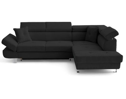 Canapé Angle Droit Convertible 5 Places Lisbona En Velours Côtelé Noir