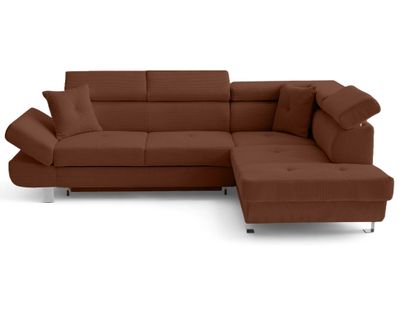 Canapé Angle Droit Convertible 5 Places Lisbona En Velours Côtelé Terracotta
