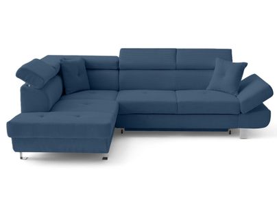 Canapé Angle Gauche Convertible 5 Places Lisbona En Velours Côtelé Bleu