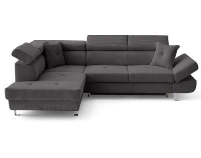 Canapé Angle Gauche Convertible 5 Places Lisbona En Velours Côtelé Gris Foncé