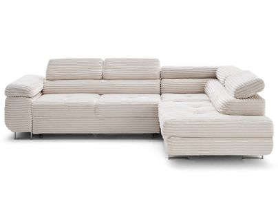 Canapé Angle Droit Convertible 5 Places Zaria En Velours Grosses Côtes Beige