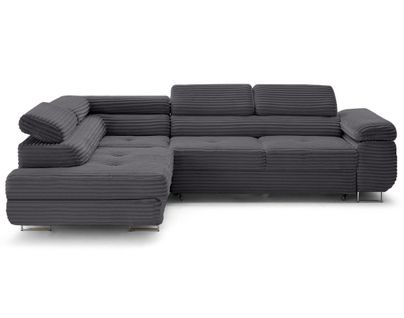 Canapé Angle Gauche Convertible 5 Places Zaria En Velours Grosses Côtes Gris