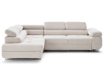 Canapé Angle Gauche Convertible 5 Places Zaria En Velours Grosses Côtes Beige