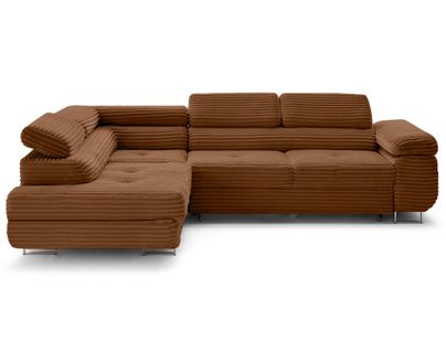 Canapé Angle Gauche Convertible 5 Places Zaria En Velours Grosses Côtes Rouille