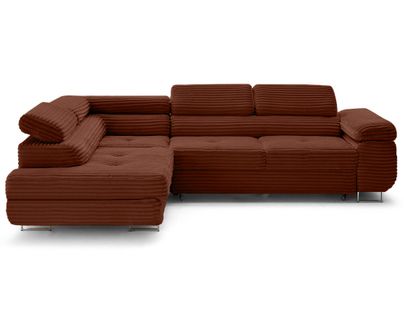 Canapé Angle Gauche Convertible 5 Places Zaria En Velours Grosses Côtes Terracotta