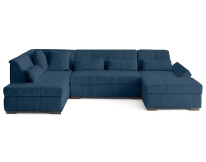 Vermont S - Canapé Panoramique D'angle Gauche 7 Places En Velours Côtelé Bleu