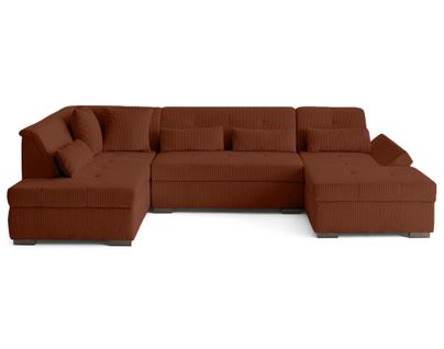 Vermont S - Canapé Panoramique D'angle Gauche 7 Places En Velours Côtelé Terracotta