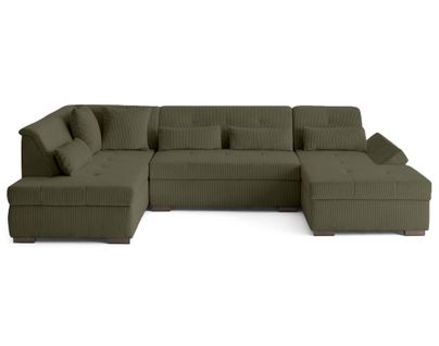 Vermont S - Canapé Panoramique D'angle Gauche 7 Places En Velours Côtelé Vert Kaki