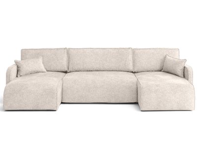 Canapé Panoramique Convertible 7 Places Apolline En Tissu Moucheté Beige