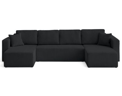 Canapé Panoramique Convertible 7 Places Topaze En Velours Texturé Noir