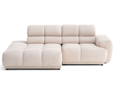 Matera - Canapé D'angle Gauche 3 Places Avec Têtières Réglables En Tissu Texturé Beige