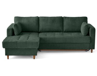 Canapé Angle Gauche Convertible 4 Places Anna En Velours Texturé Vert