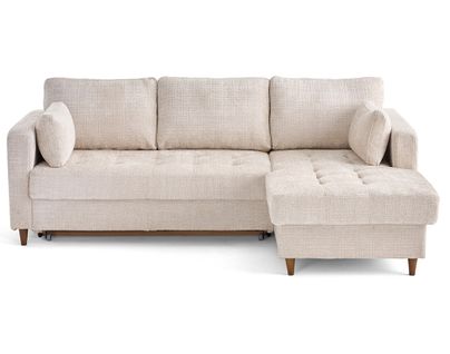 Canapé Angle Droit Convertible 4 Places Anna En Velours Texturé Beige