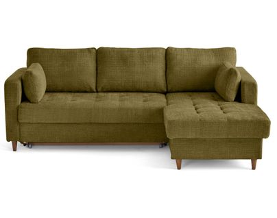 Canapé Angle Droit Convertible 4 Places Anna En Velours Texturé Vert Olive