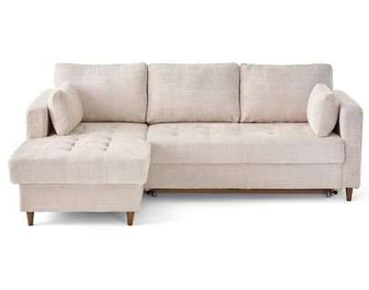 Canapé Angle Gauche Convertible 4 Places Anna En Velours Texturé Beige