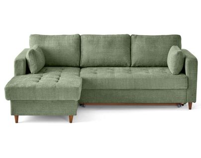 Canapé Angle Gauche Convertible 4 Places Anna En Velours Texturé Vert Sauge