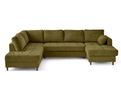 Canapé Panoramique Convertible 7 Places Anna En Velours Texturé Vert Olive