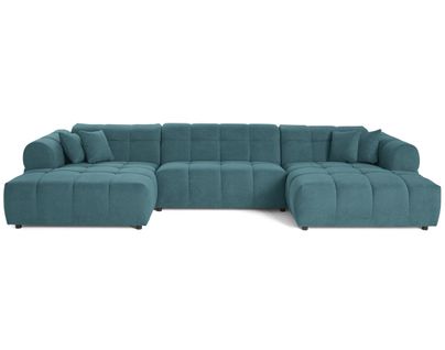 Canapé Panoramique 7 Places Ray En Tissu Texturé Bleu Grisé