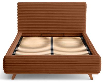 Cristal - Lit Coffre - 140x200 - Sommier Inclus - Fausse Fourrure Côtelée Rouille