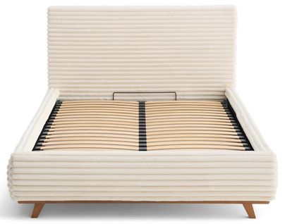 Cristal - Lit Coffre - 160x200 - Sommier Inclus - Fausse Fourrure Côtelée Beige