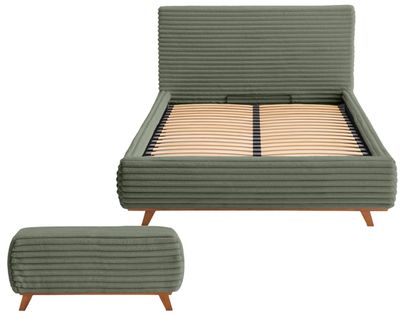 Cristal - Lit Coffre Avec Bout De Lit - 180x200 - Sommier Inclus - Fausse Fourrure Côtelée Vert