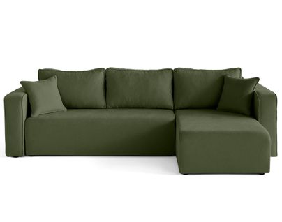 Topaze - Canapé D'angle Déhoussable Réversible 4 Places En Tissu Vert