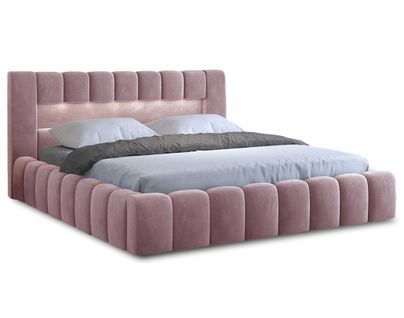 Cleo - Lit Coffre Avec LED - 160x200 Cm - Sommier Inclus - En Velours Rose