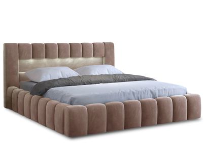 Cleo - Lit Coffre Avec LED - 180x200 Cm - Sommier Inclus - En Velours Taupe