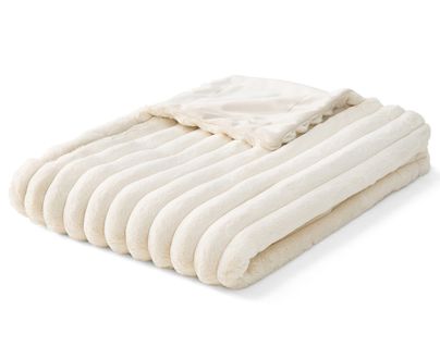 Arezzo - Plaid - 100x140 Cm - En Fausse Fourrure Côtelé Et Velours Beige