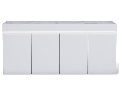 Amaury - Buffet Bas - Blanc - Plateau Effet Marbre - 208 Cm