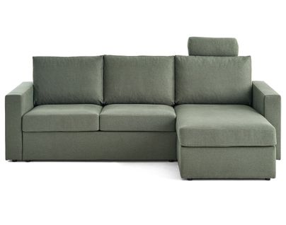 Barrie - Canapé D'angle Réversible 4 Places Avec Têtière Amovible En Tissu Vert