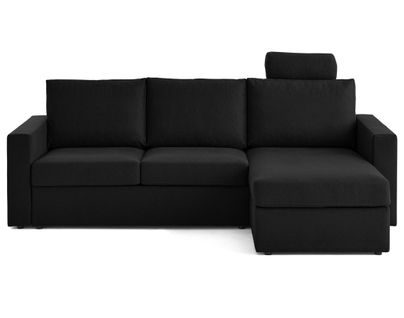 Barrie - Canapé D'angle Réversible 4 Places Avec Têtière Amovible En Tissu Noir