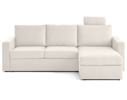 Barrie - Canapé D'angle Réversible 4 Places Avec Têtière Amovible En Tissu Beige