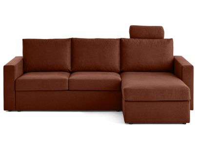 Barrie - Canapé D'angle Réversible 4 Places Avec Têtière Amovible En Tissu Terracotta