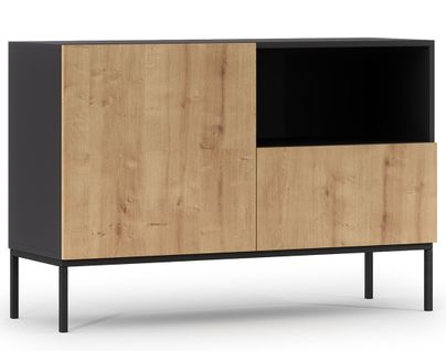 Felicia - Buffet Bas - Effet Bois Et Noir - 1 Porte, 1 Tiroir Et 1 Niche - 120 Cm