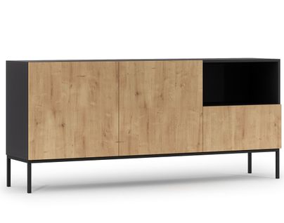 Felicia - Buffet Bas - Effet Bois Et Noir - 2 Portes, 1 Tiroir Et 1 Niche - 180 Cm