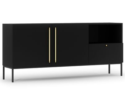 Felicia - Buffet Bas - Noir - 2 Portes, 1 Tiroir Et 1 Niche - 180 Cm