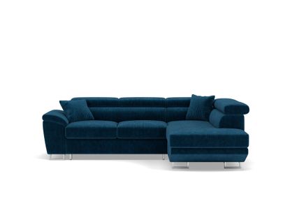 Canapé Angle Droit Convertible 5 Places Baoji En Velours Côtelé Bleu