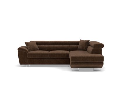 Canapé Angle Droit Convertible 5 Places Baoji En Velours Côtelé Marron