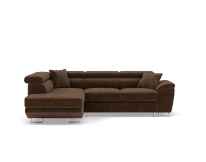 Canapé Angle Gauche Convertible 5 Places Baoji En Velours Côtelé Marron