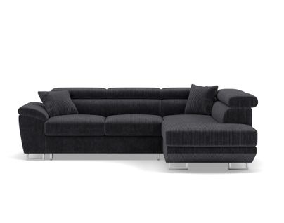 Canapé Angle Droit Convertible 5 Places Baoji En Velours Côtelé Gris