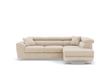 Canapé Angle Droit Convertible 5 Places Baoji En Velours Côtelé Beige