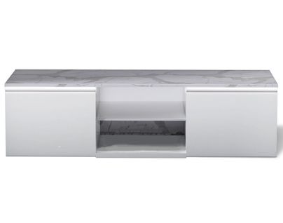 Amaury - Meuble TV - Blanc - Plateau Effet Marbre - 160cm