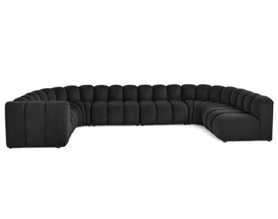 Debbie - Canapé Modulable Panoramique D'angle Droit 7 Places En Tissu Texturé Noir